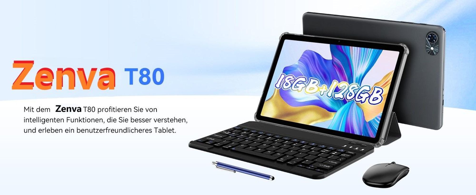 KOBONA-Zenva T80 Android 16 Tablet 10 Zoll, 6GB RAM + 128GB ROM, 5G WiFi, Gemini Al,6000mAh. Perfekt für Gaming mit Dual-Kamera, BT5.0, O1TG&Type-C.
