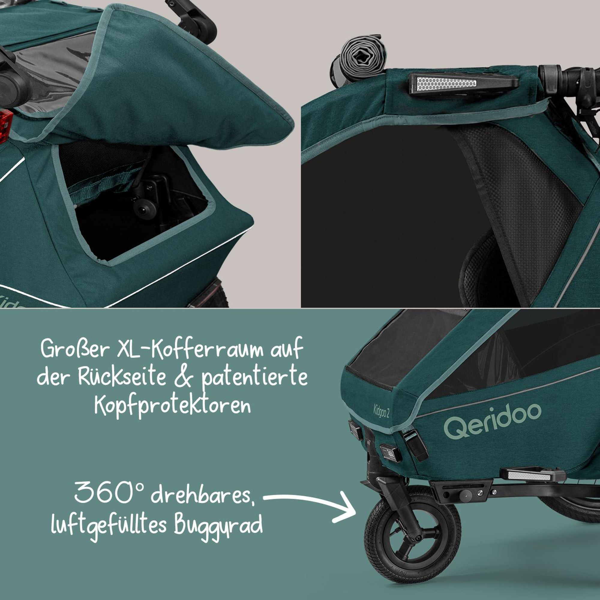 Qeridoo Kidgoo 2- Kinderfahrradanhänger für 2 Kinder, Farbe: Pacific Blue