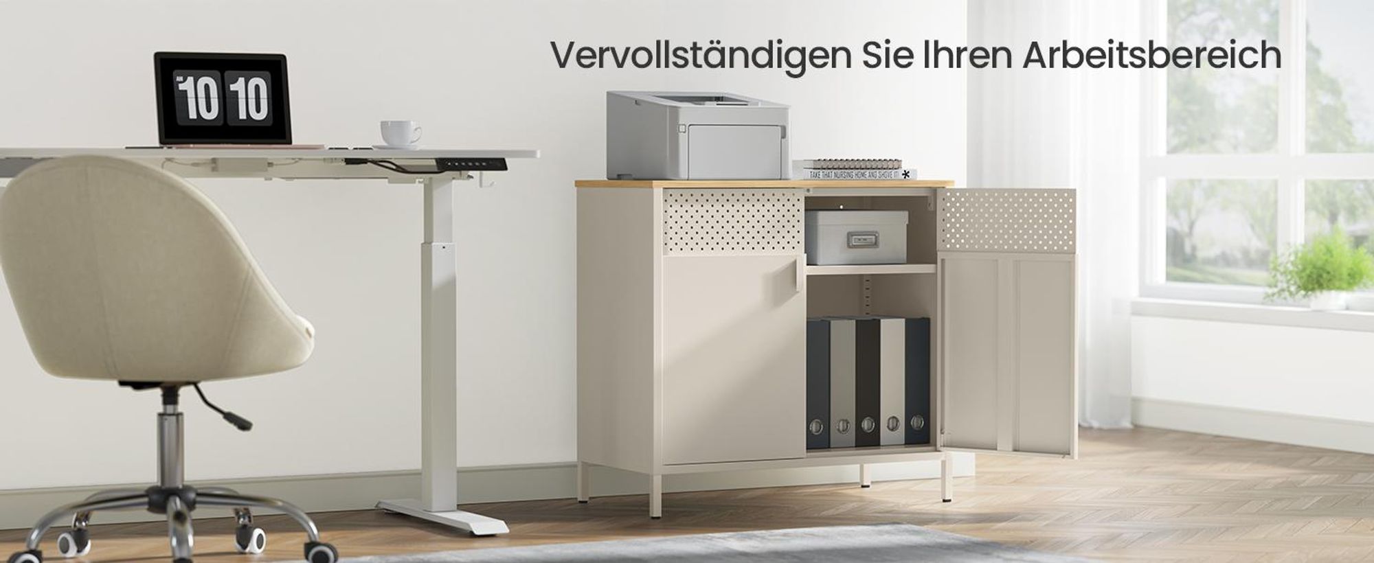 SONGMICS Sideboard Küchenschrank, verstellbarer Einlegeboden, 80x40x76 cm, Sandbeige-Naturbeige