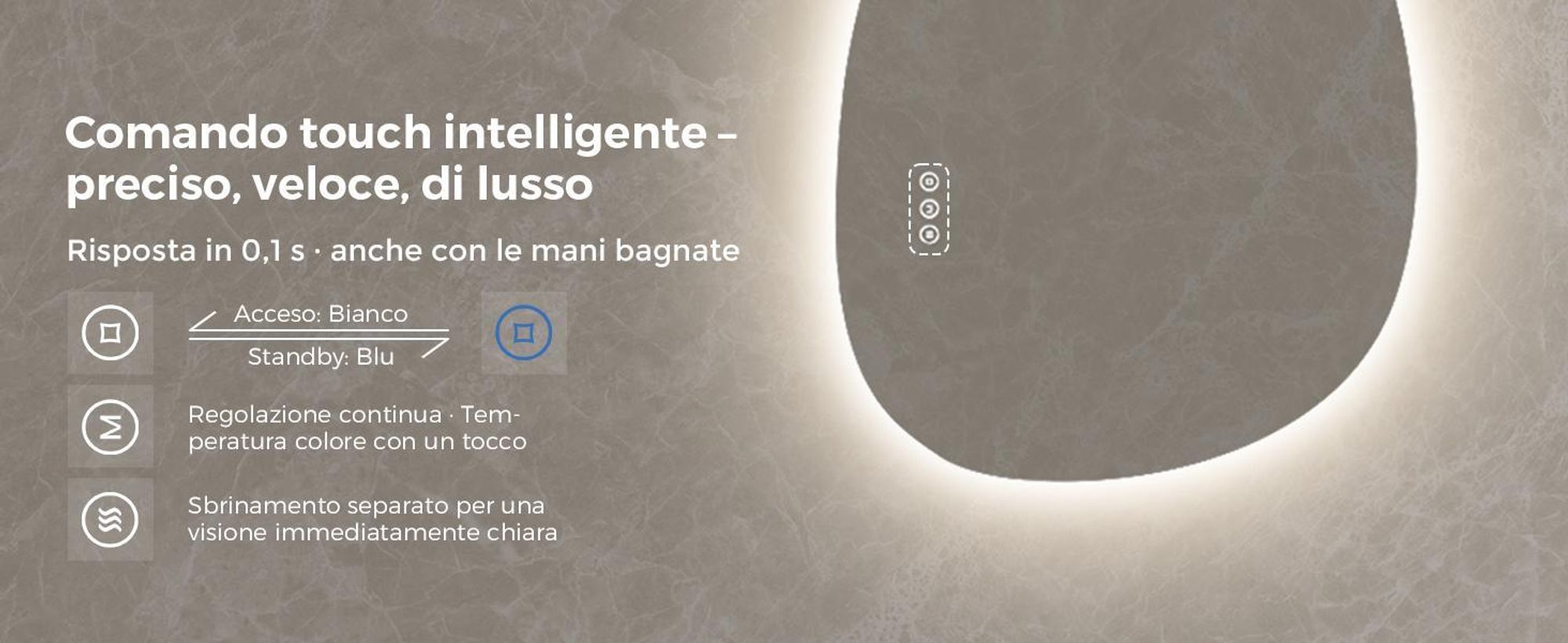 S'AFIELINA 75×55 cm Specchio asimmetrico LED - Specchio da bagno con illuminazione, funzione dimmer, montaggio orizzontale/verticale, antiappannamento, bagno e corridoio
