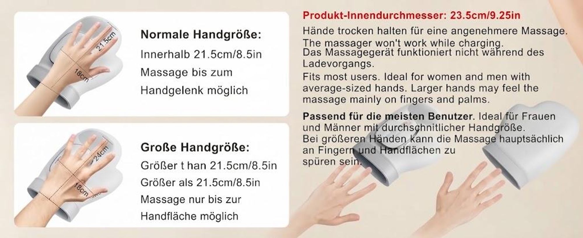 Intelligentes Handmassagegerät elektrisch mit Wärmefunktion & Luftkompression – 3 Programme, 4 Heizstufen, 5 Intensitäten，Geschenk für Papa
