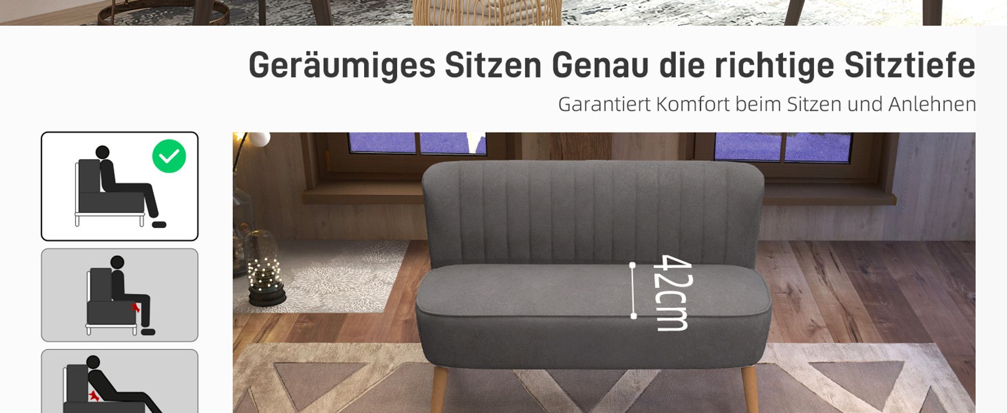 HOMCOM 2-Sitzer Stoffsofa Polstersofa Doppelsofa Sitzmöbel Loungesofa Holz Samtartiges Polyster Schaumstoff Dunkelgrau 117 x 56,5 x 77 cm