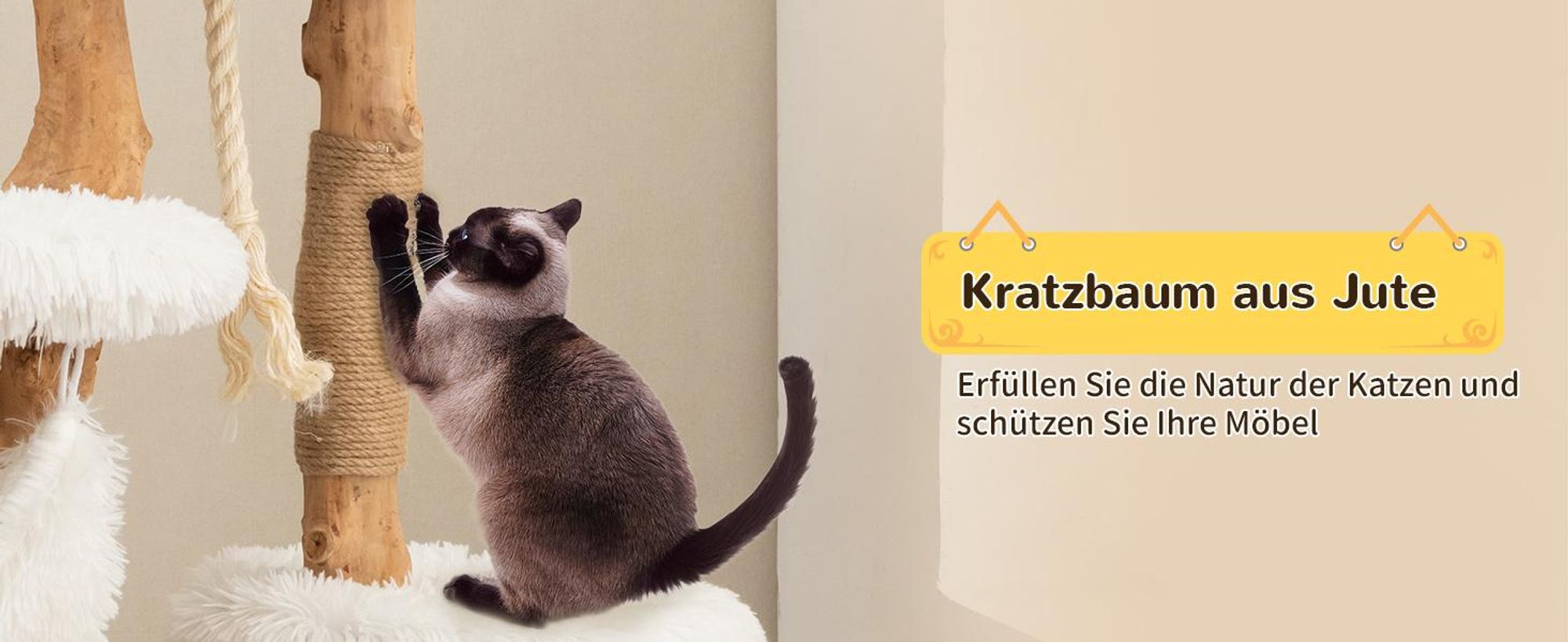 COSTWAY 124cm Kratzbaum Holz, Katzenmöbel Massivholz mit Katzenhöhle, Plüschsitzfläche, Sitzplattform & Kratzpfosten, Katzenkratzbaum Katzenbaum Weiß