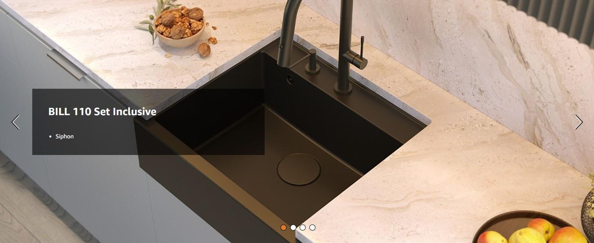 QUADRON Spülbecken 2-Becken Spüle | Größe: 59,5 x 54 x 20,5 cm | BILL 110 | Granitspüle aus GraniteQ mit Siphon | Weiß + Stahl