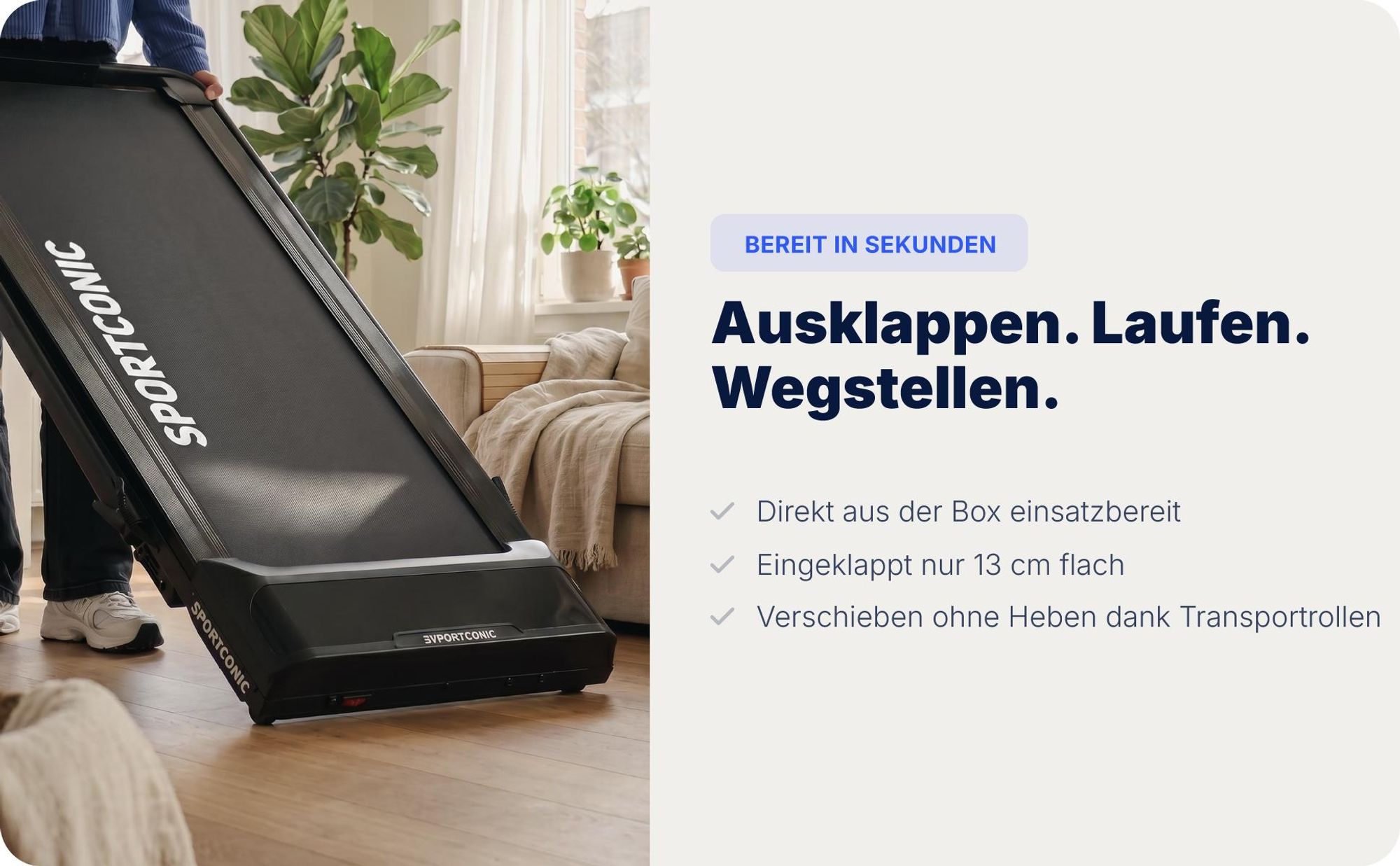Sportconic Elektrisches Laufband 12 km/h, Klappbares Walking Pad Zuhause & Büro, 9 % Steigung, LED-Display, Tablet-Halter