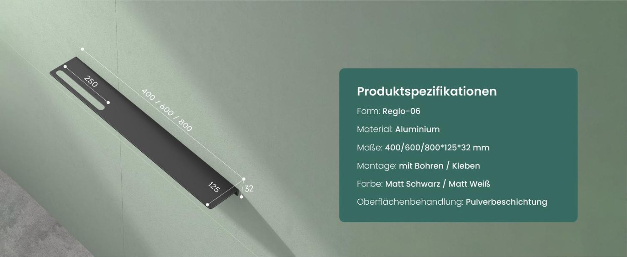 Mai & Mai Duschablage zum Bohren oder Kleben Duschregal Badablage aus Aluminium 60cm Badezimmerablage zur Wandmontage Organizer Matt schwarz Reglo-06