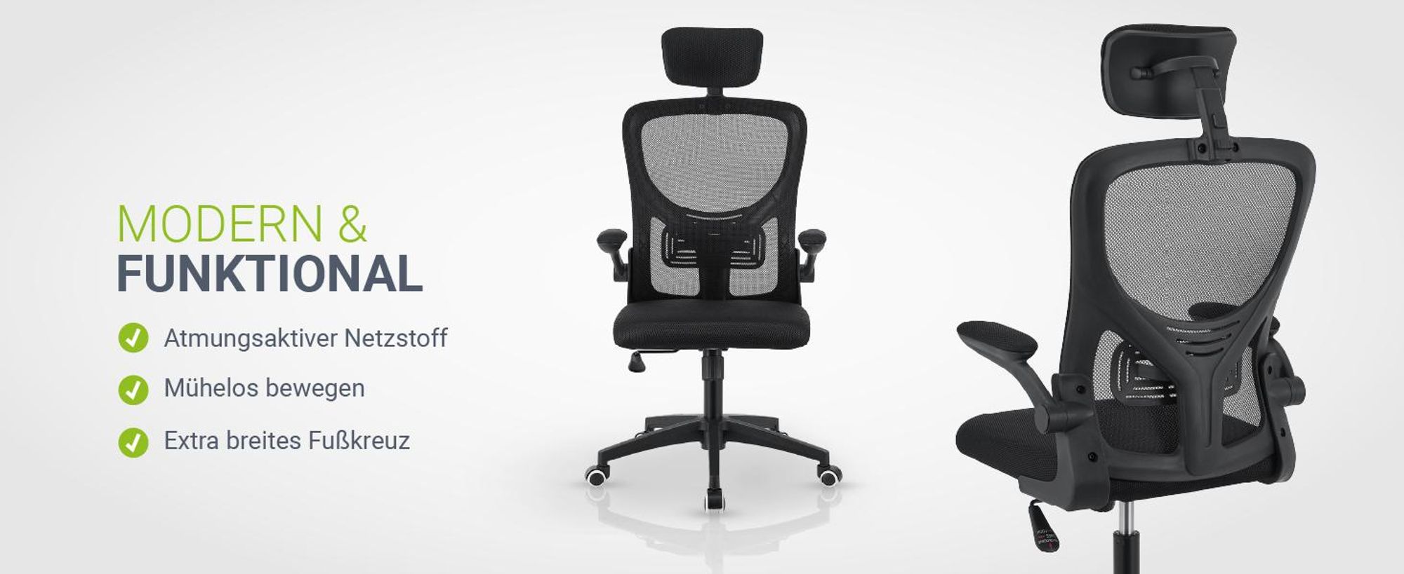 Juskys Bürostuhl Baltimore mit Rollen & Armlehne - ergonomisch & höhenverstellbar - Schwarz