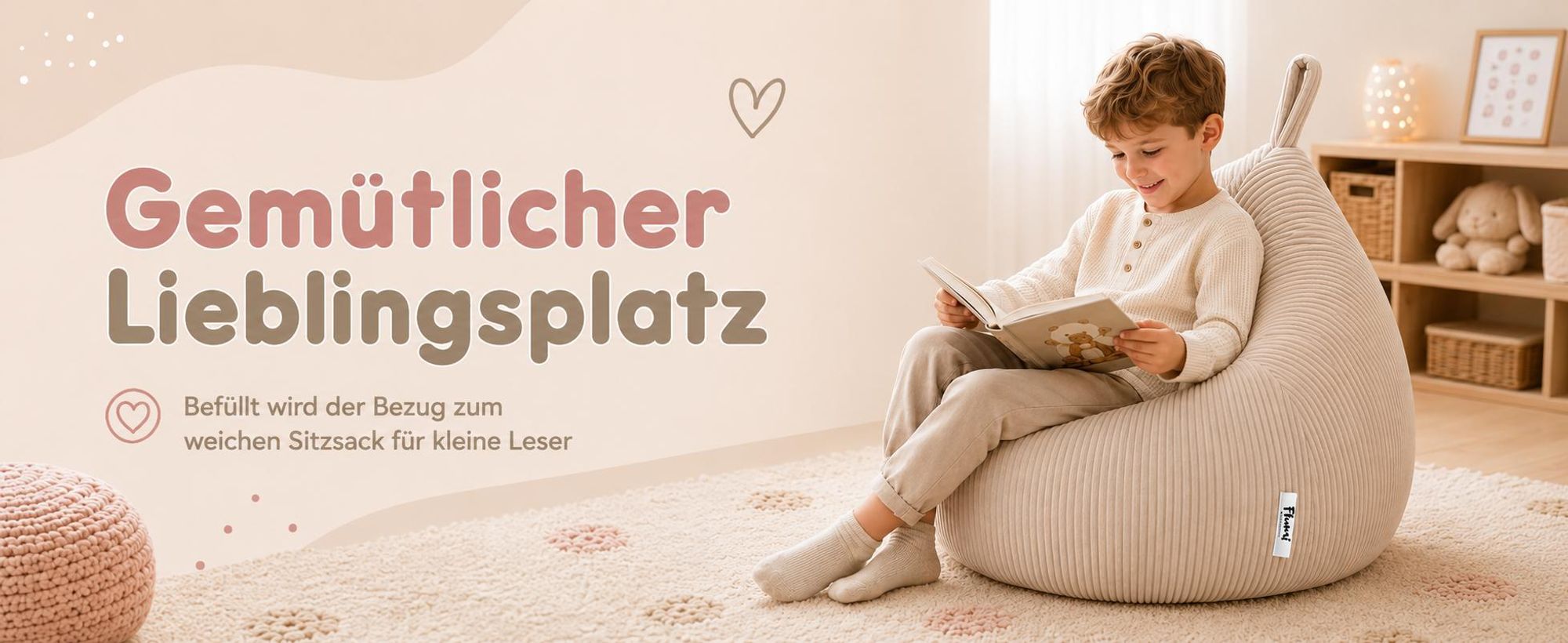 Flumi Sitzsack Bezug für Kuscheltiere, Bean Bag zum Sitzen, Lesen und Spielen, ohne Füllung
