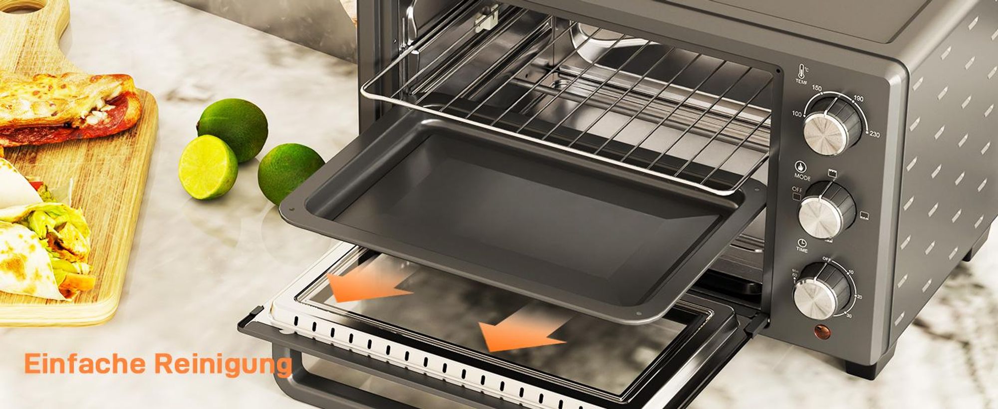 HOMCOM Minibackofen 21L 1400W 60 Min Timer, Kleinbackofen mit 100 °C-230 °C