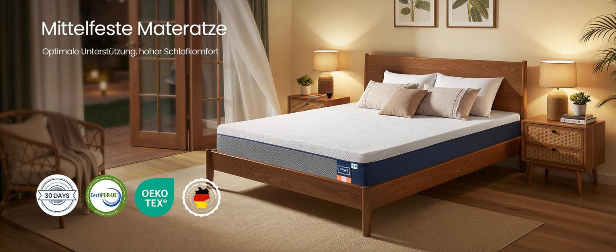 VASAGLE Matratze 160 x 200 x 20 cm, Gel-Memory-Schaum, 7-Zonen, mittelfest, abnehmbarer Bezug, atmungsaktiv, blau