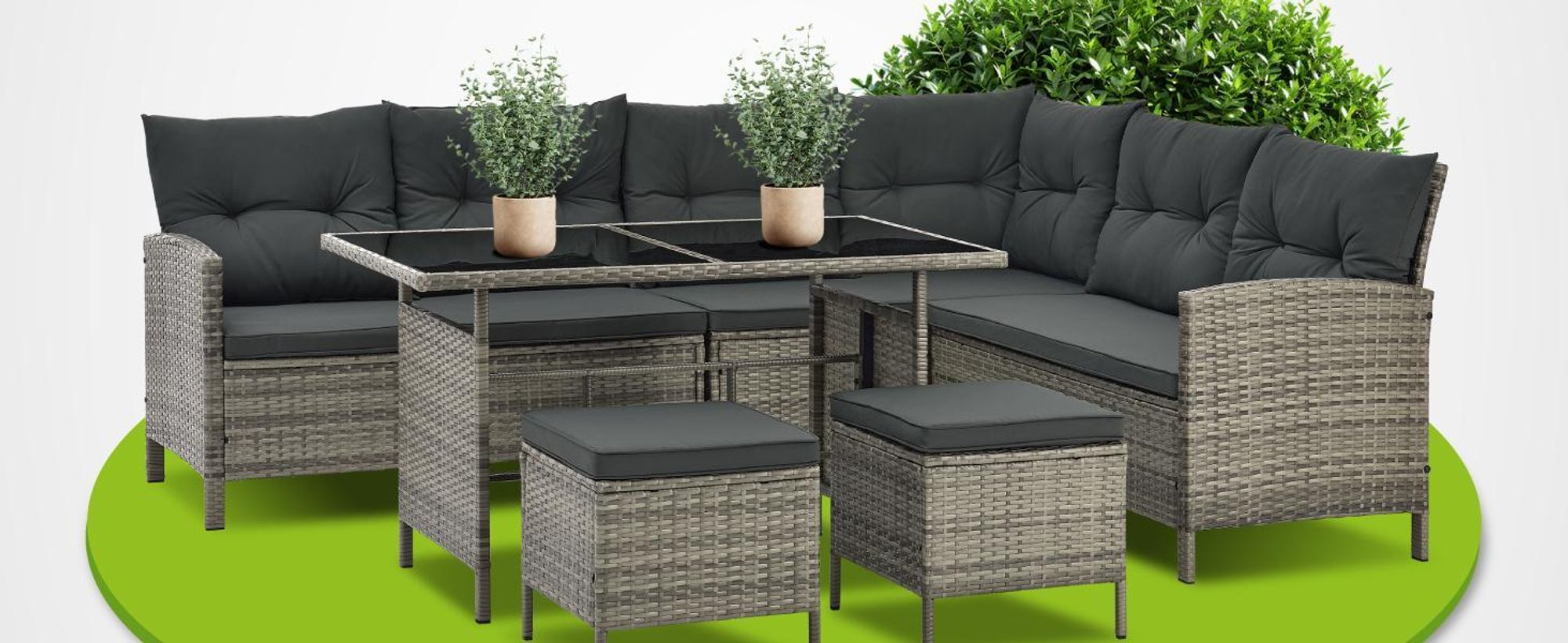 Juskys Polyrattan Lounge Manacor Grau-Meliert und Schwarz