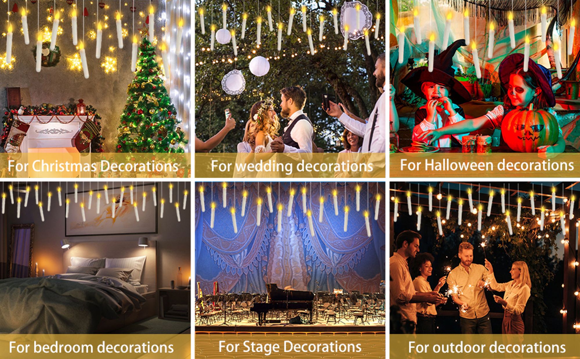 12Pack Halloween LED-Kerzen Kabellos Weihnachtskerzen LED Christbaumkerzen Fernbedienung Flackernde Flamme mit Zauberstab Warm weiß