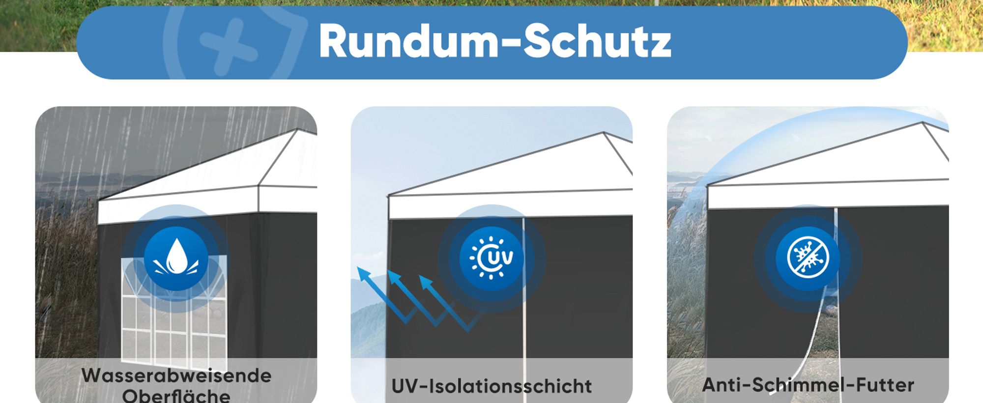 Sekey 2 Seitenteile für 3x3 /3x6m/3x9m pavillon mit Reißverschluss und Fenster, Schwarz