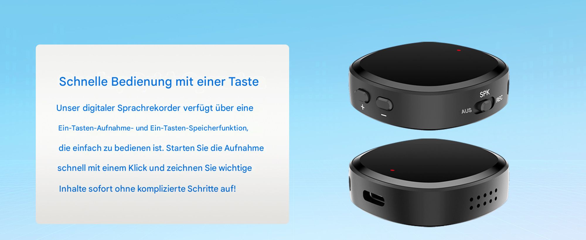 Digitaler Sprachrekorder mit 64 GB und Wiedergabefunktion – Tragbares Mini-Tonbandgerät mit Lautsprecher, sofortiger Wiedergabe und USB-Speichersticks