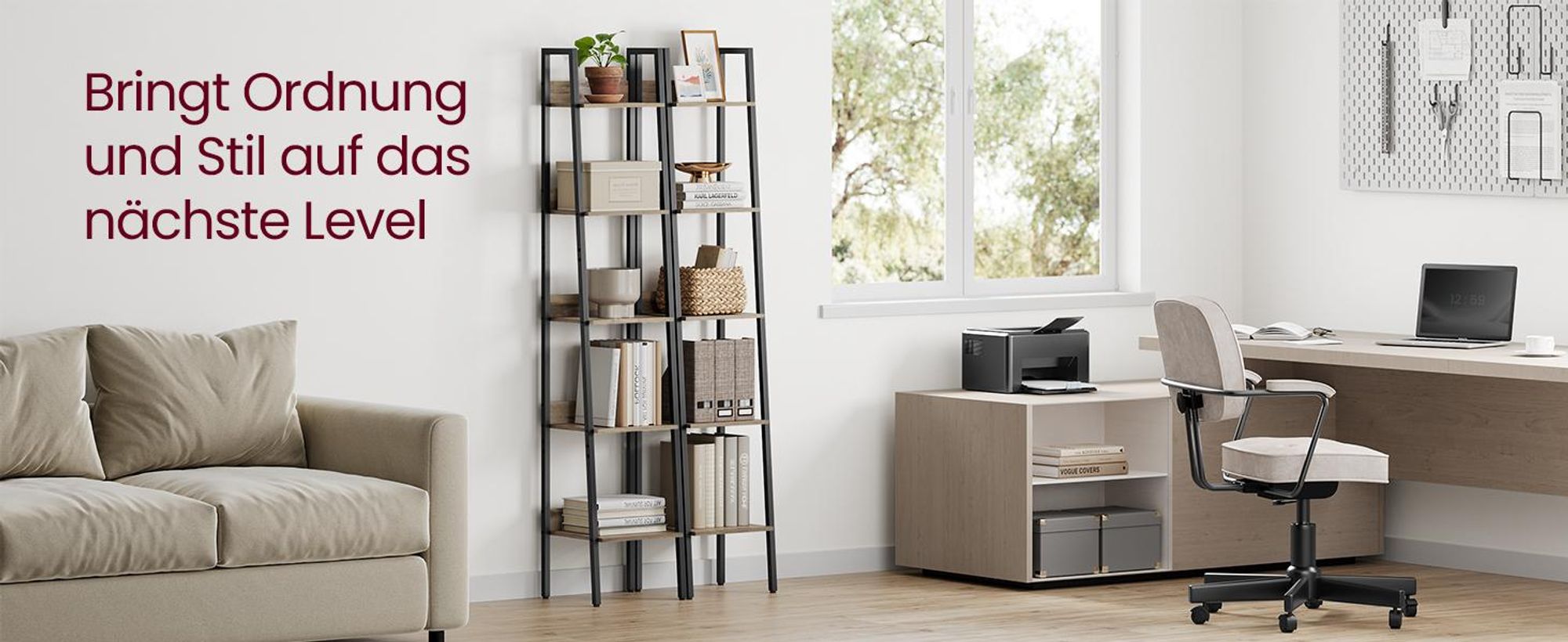 VASAGLE Standregal, Bücherregal, Leiterregal, 170 cm, Industrie-Design