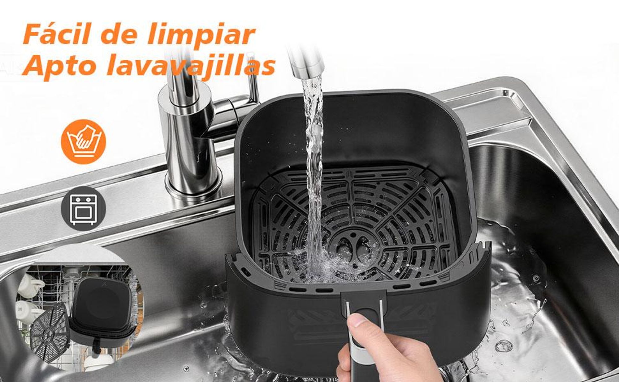 Freidora de aire 6L con ventana de visualización, freidora sin aceite, 9 programas con pantalla táctil, circulación de aire caliente 360°