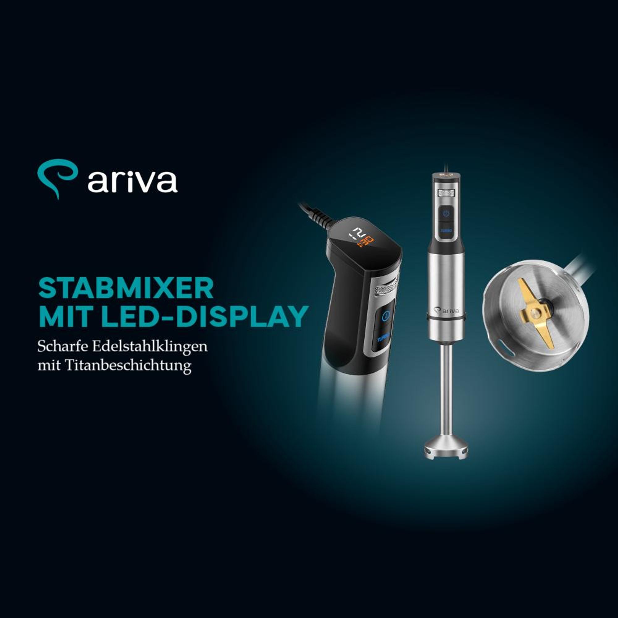 Moderner ARIVA Stabmixer in einer Küche.