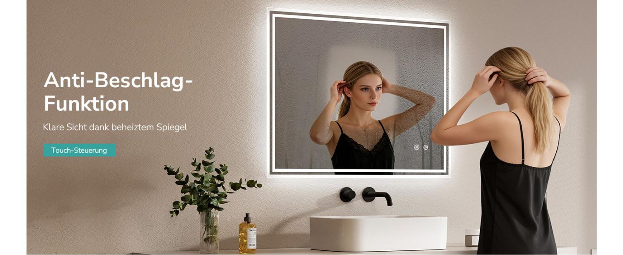 EMKE LED Badspiegel 90x70cm Wandspiegel mit Wandspiegel kaltweiß Lichtspiegel Badezimmerspiegel Wandspiegel mit Touchschalter + beschlagfrei