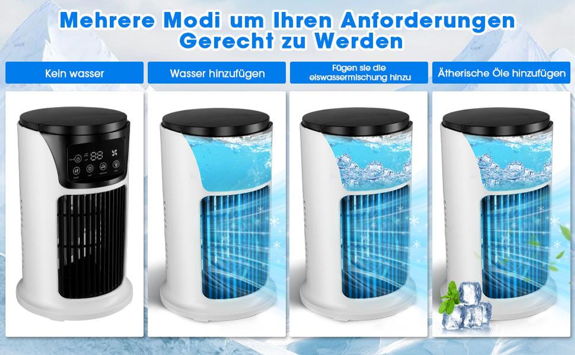Turmventilator, Tragbare Klimaanlagen, Mobile Klimageräte, Luftkühler mit Wasserkühlung, 6 Einstellbare Geschwindigkeitsstufen, mit 300ml Wassertank