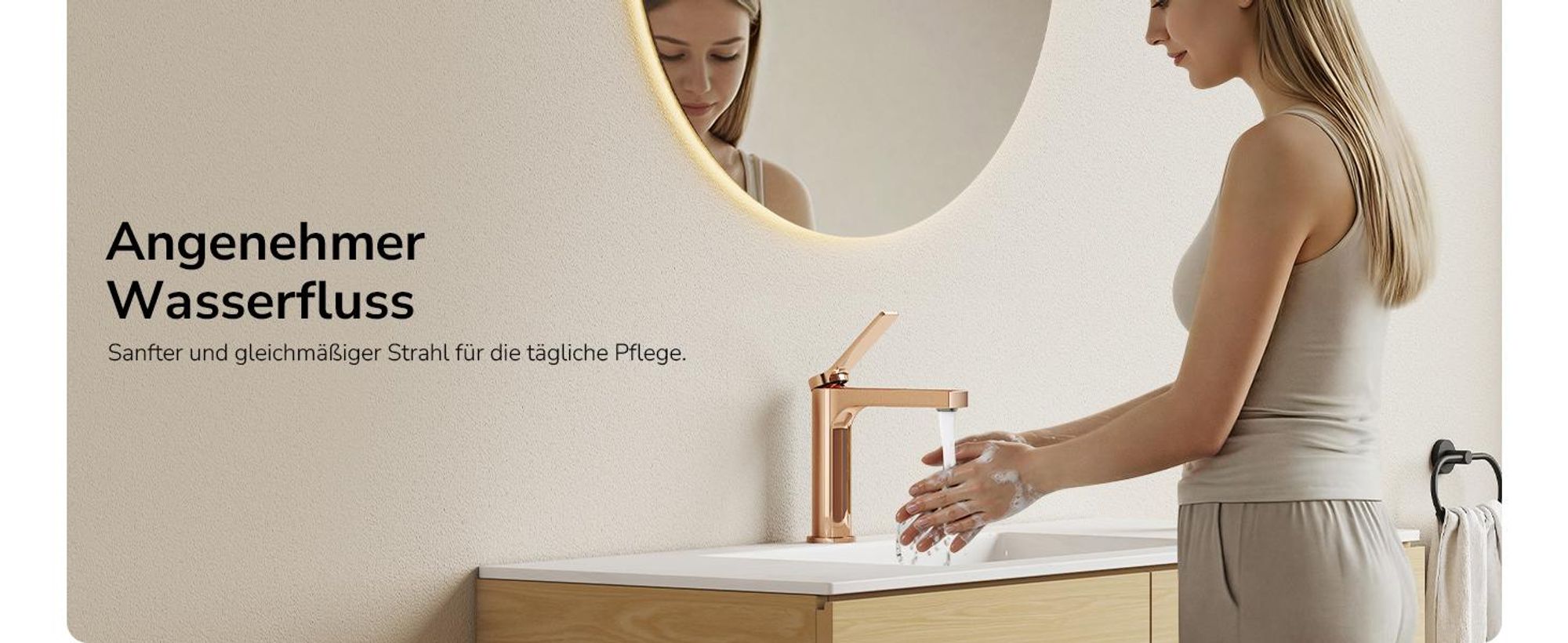EMKE Wasserhahn Bad Roségold 195x173x46mm, Messing, Keramikkartusche, Badarmatur, Mischbatterie Waschbecken-Armatur, Waschtischarmatur