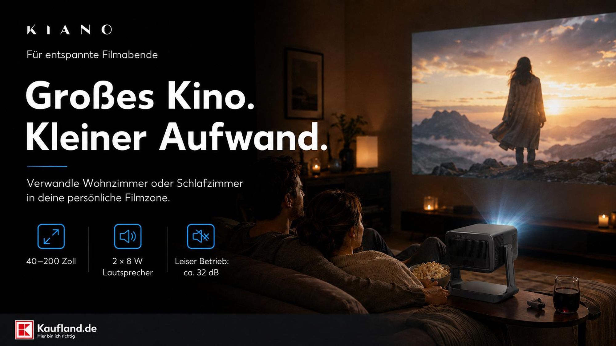 Kiano Elegance Cinema PRO Full HD Smart Beamer Netflix WiFi 6 200 Zoll Bluetooth
