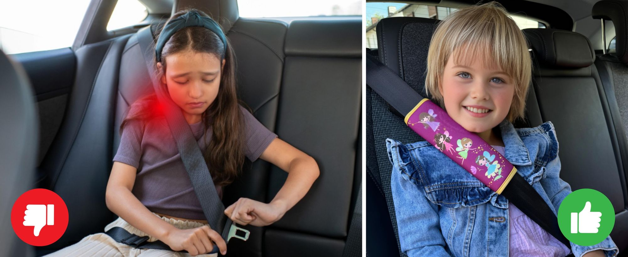 2x HECKBO Kinder Auto Gurtpolster Gurtschutz mit Fee Feen Motiv - Mädchen Sicherheitsgurt Polster für Kinder und Babys- Ideal für jeden Gurt Autositzerhöhungen Kinder Fahrradanhänger Fahrrad