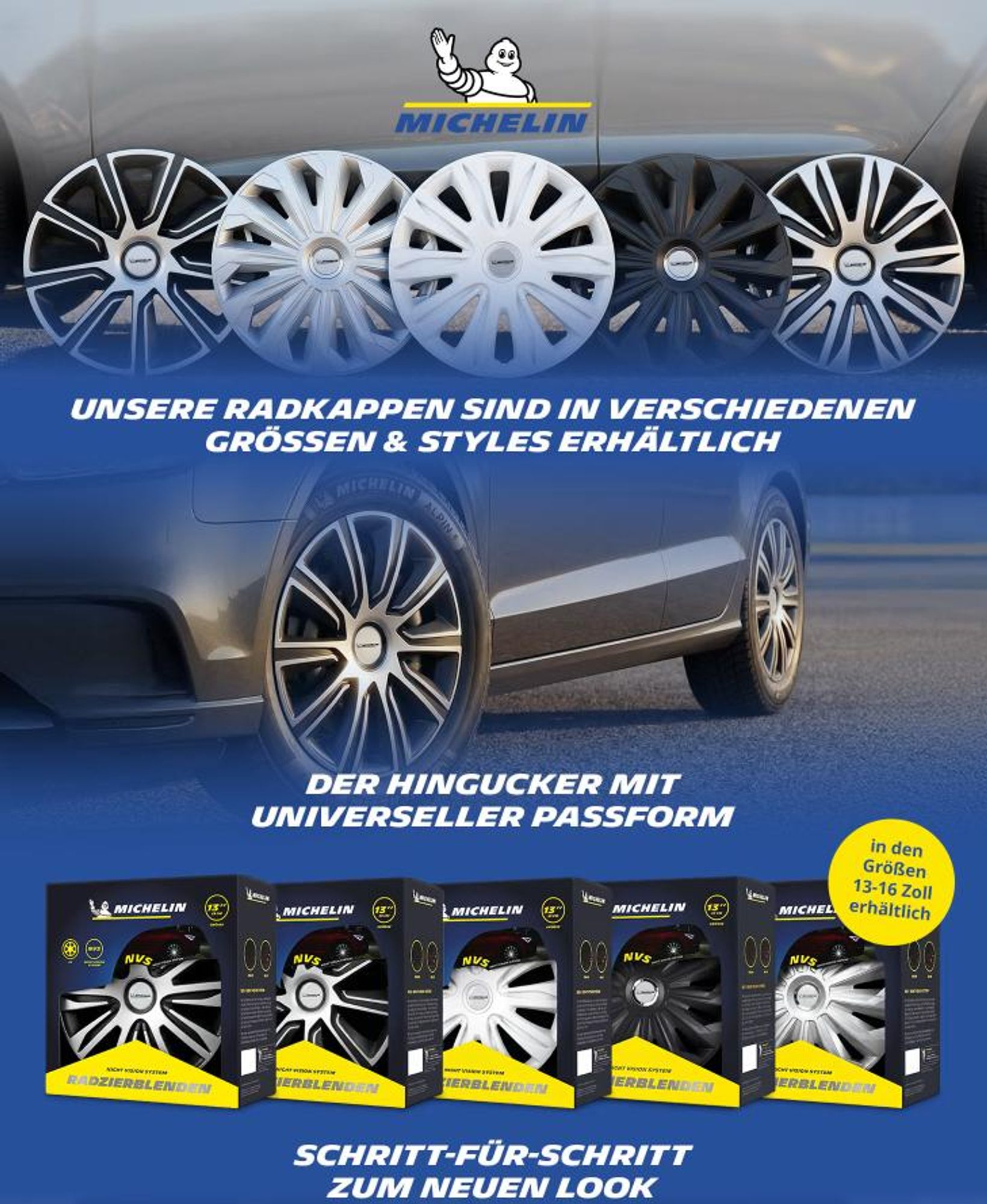 MICHELIN Radzierblenden 4er Set 14 Zoll (35,6 cm) schwarz/silber, MX-LBS