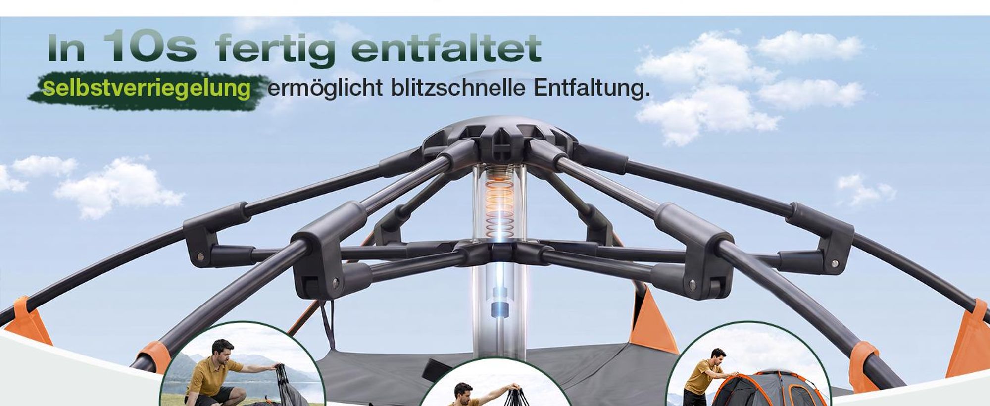 Sekey Kuppelzelt 4 Personen mit Vorzelt & Markise, Pop Up Campingzelt, Wasserdicht PU3000 mm, UPF 50+, Familienzelt