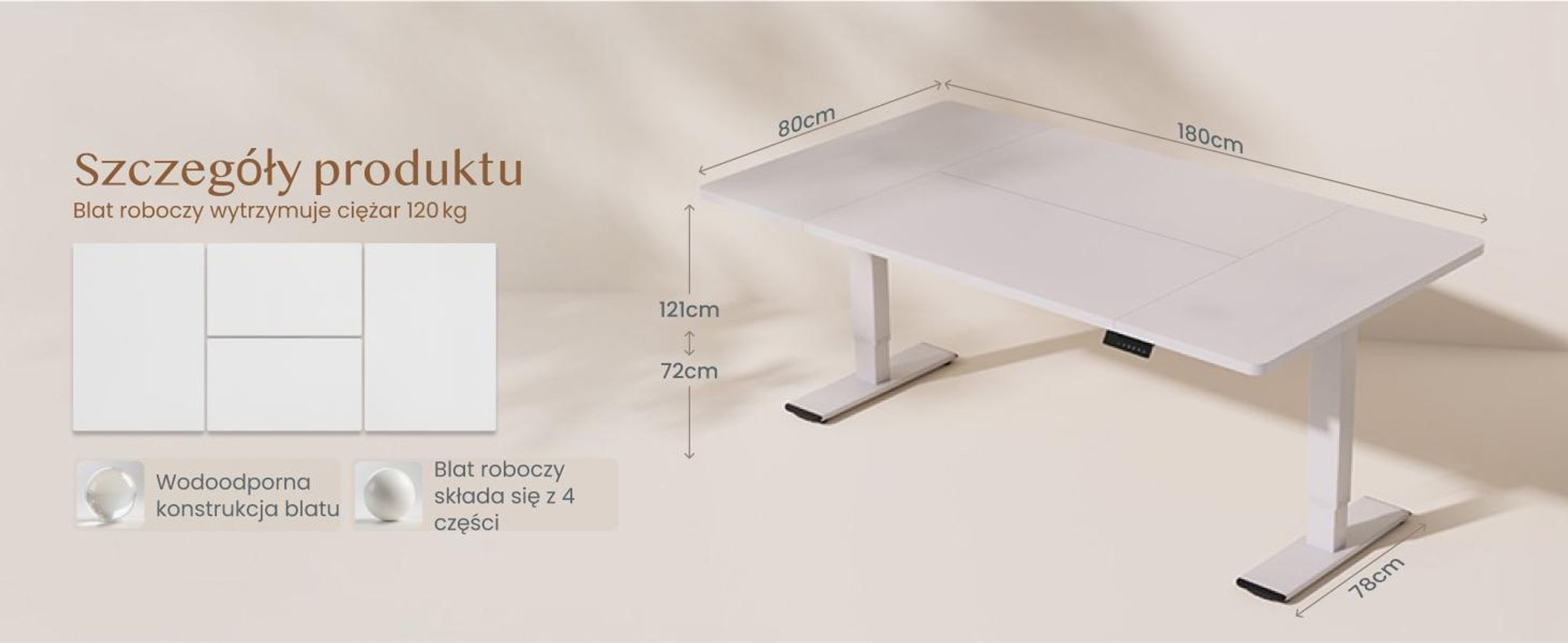 FLEXISPOT QB2 Biurko z regulacją wysokości Elektryczne 180x80cm, 2 MOCNE SILNIKI, nośność 120 kg, ochrona przed kolizją, 4 funkcje pamięci (białe)