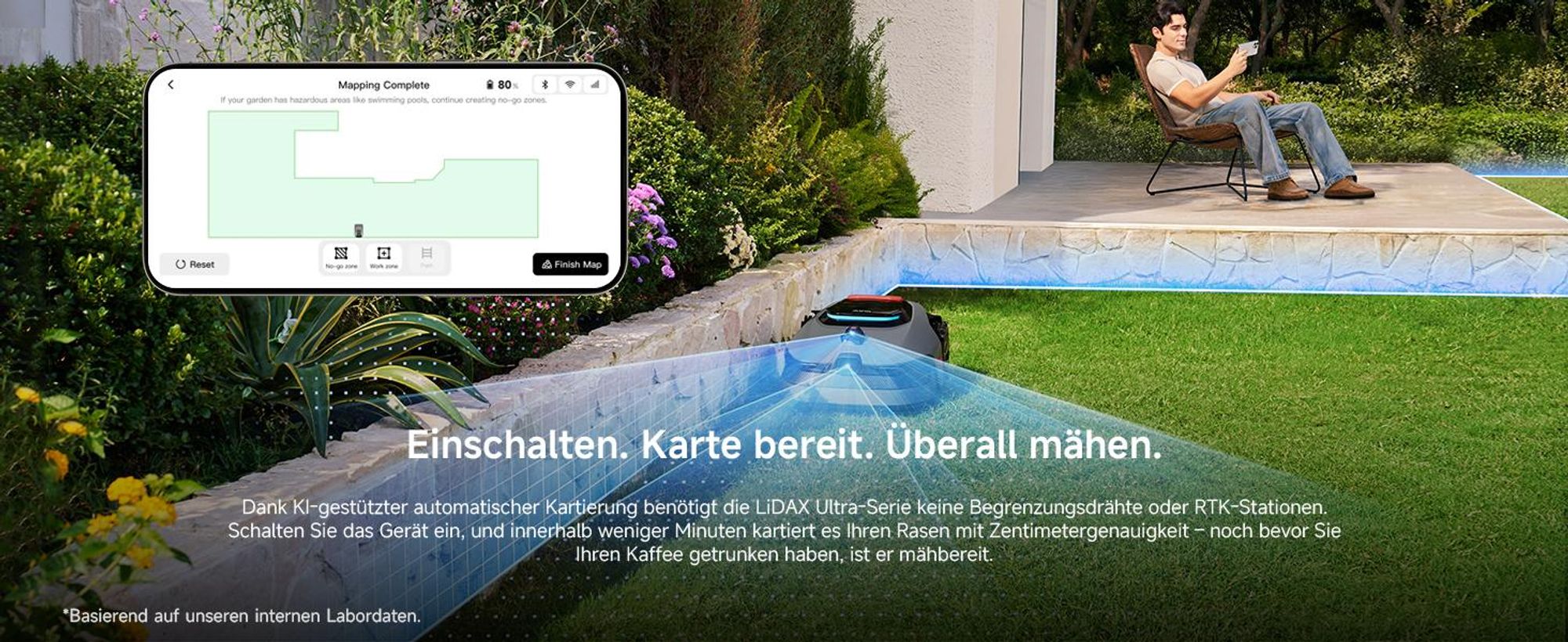 MOVA LiDAX Ultra 1200 Mähroboter – RTK, 3D-LiDAR & AI Vision 360°, Automatische Kartenerstellung, 5 cm Kantenschnitt