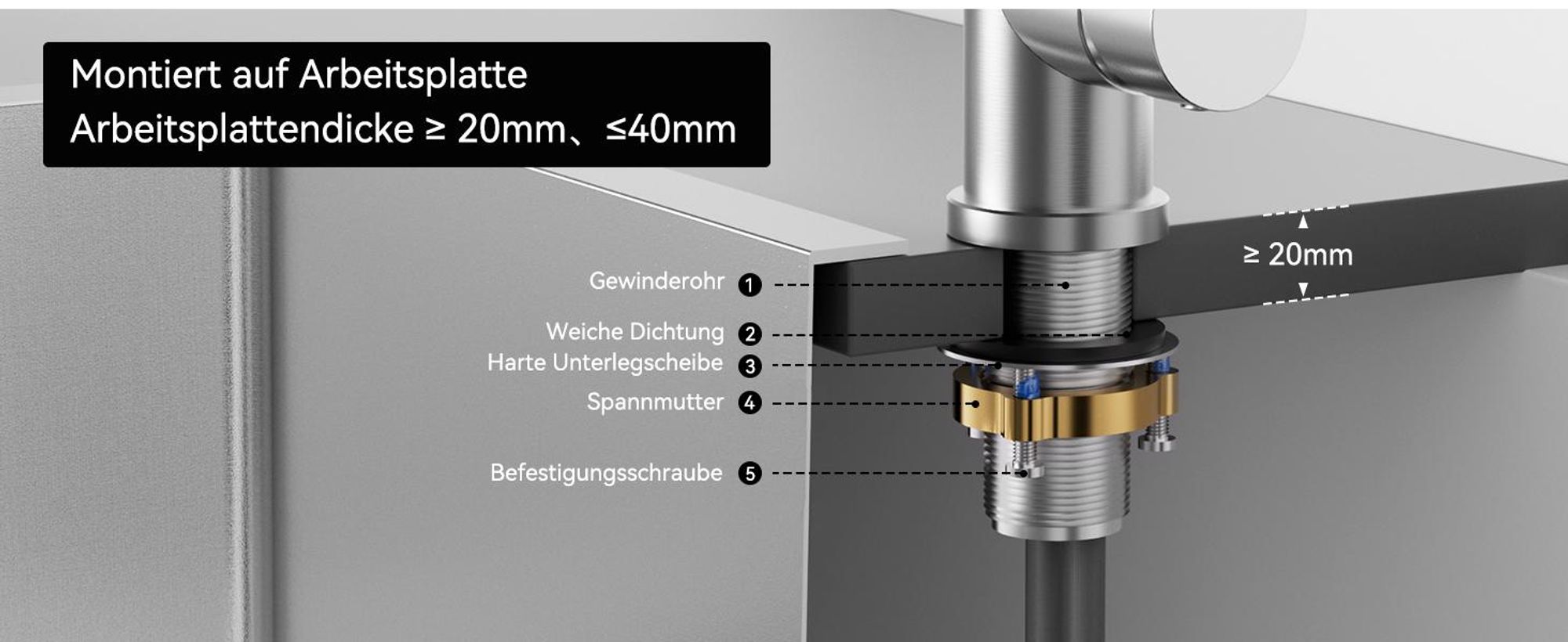 Niederdruck-küchenarmatur Edelstahl Gebürstet Ausziehbar, Wasserhahn Küche mit Schlauch 360° Drehbar, Spültischarmatur Cecipa MAX, DVGW
