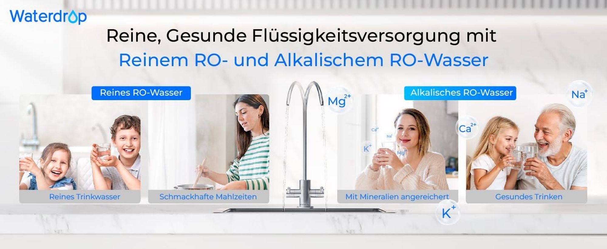 Waterdrop T4-A Alkalischer Umkehrosmoseanlage, NSF/ANSI 372 , 10-stufige Filtration, 450GPD Tankloses RO-Wasserfiltersystem