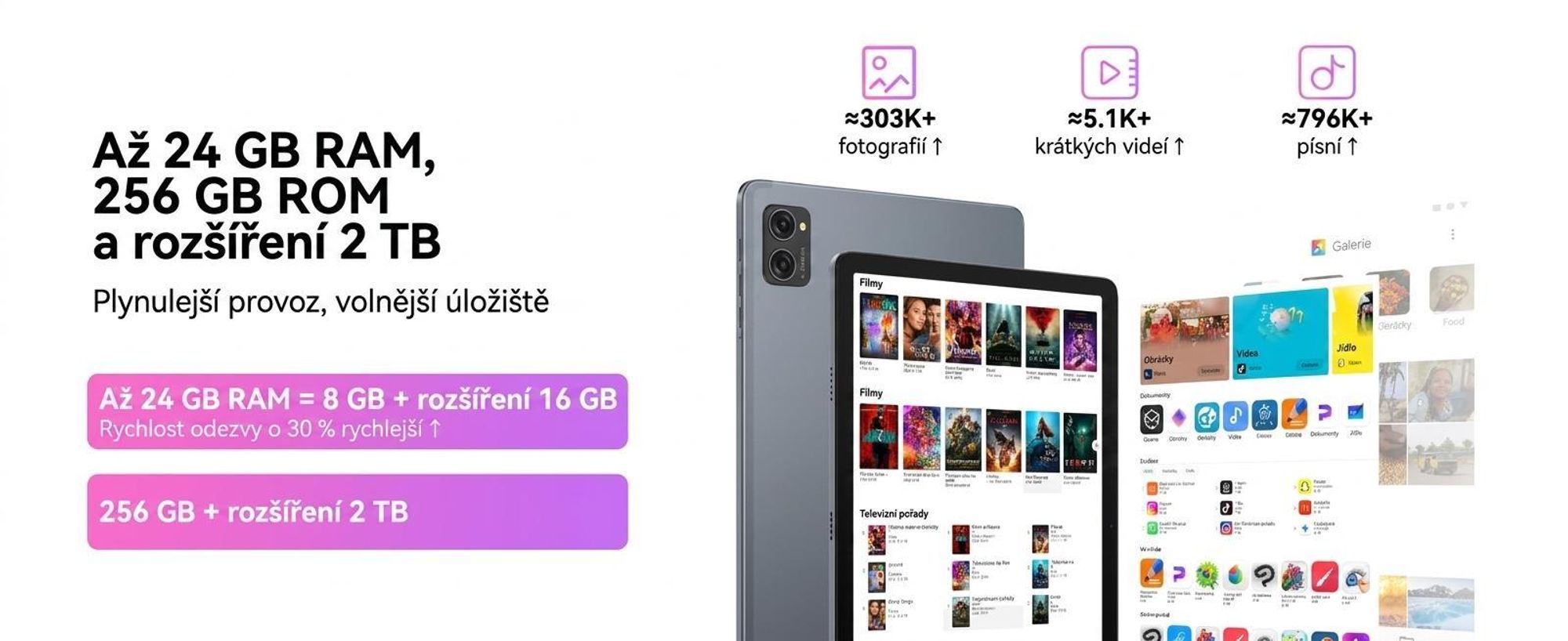 TABWEE T20 Android 16 tablet 10,1 palce, 24+256 GB s příslušenstvím tabletový počítač, Face ID, Widevine L1, 5G WiFi, Gemini AI, 8MP + 5MP, GPS