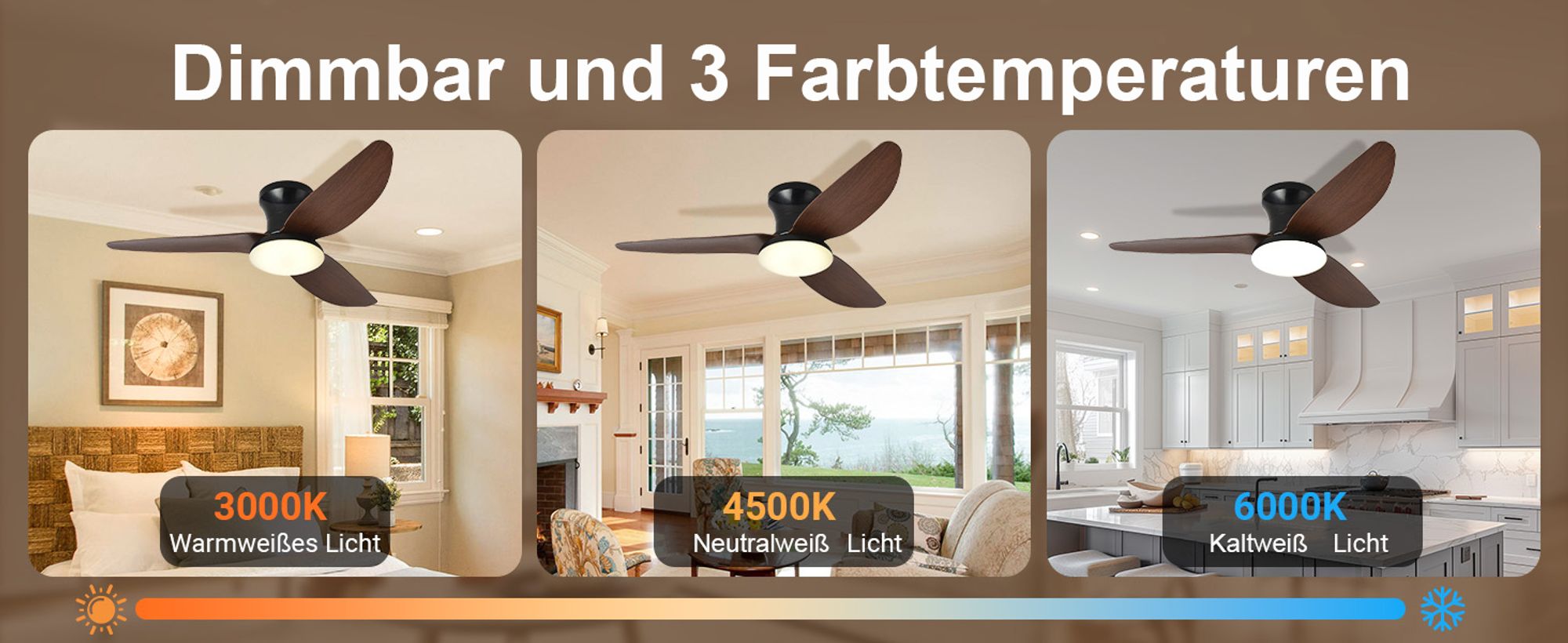 100cm Deckenventilator mit Beleuchtung und Fernbedienung DC Motor 3 Farbtemperatur Dimmbar 6 Stufen APP-Steuerung