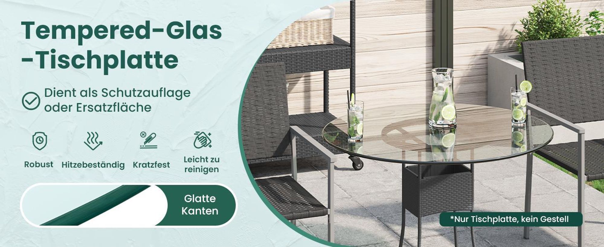 vidaXL Tischplatte aus gehärtetem Glas rund 80 cm