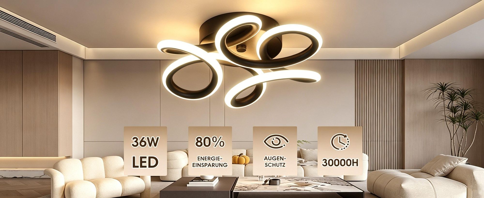 36W Modern LED Deckenlampe Deckenleuchte für Schlafzimmer Küche Flur