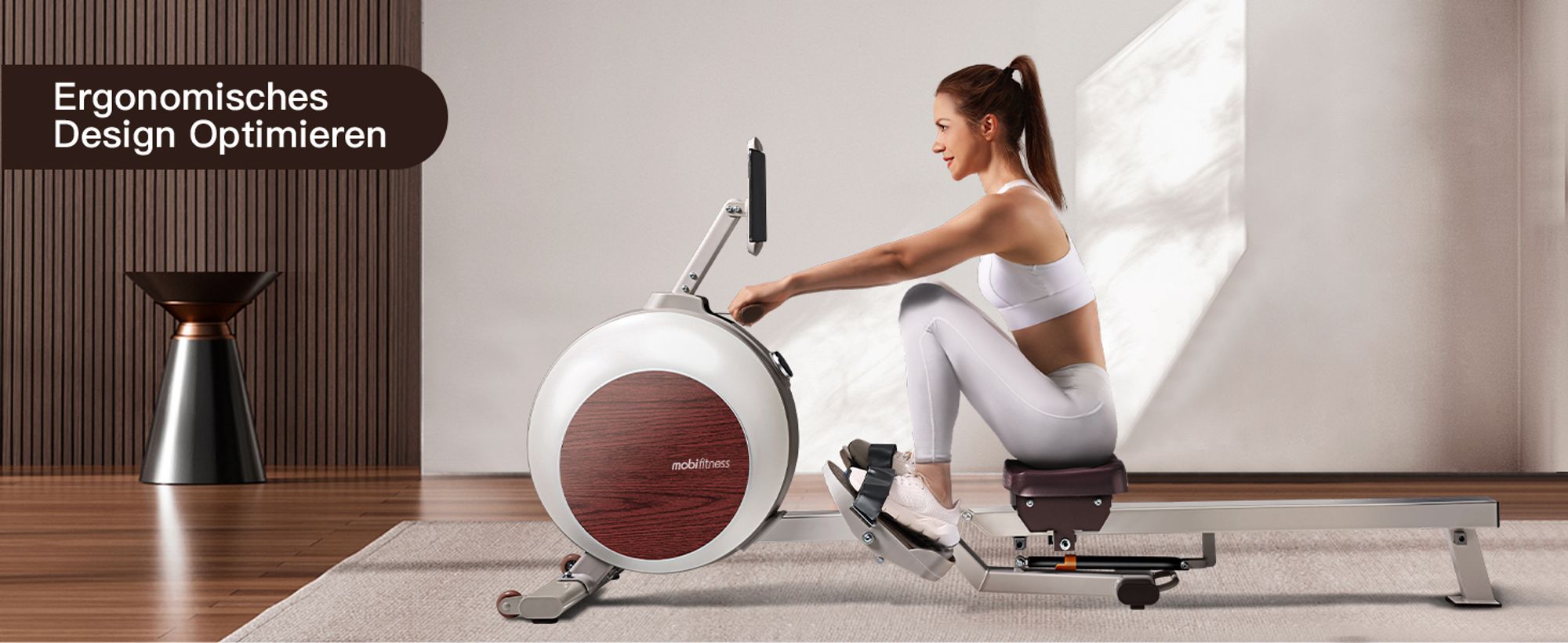 MOBI FITNESS Ruby Rudergerät mit Akku für Zuhause, Klappbares Rudergerät mit 40-stufigem Widerstand, leises Magnetbremssystem, 135kg belastbar