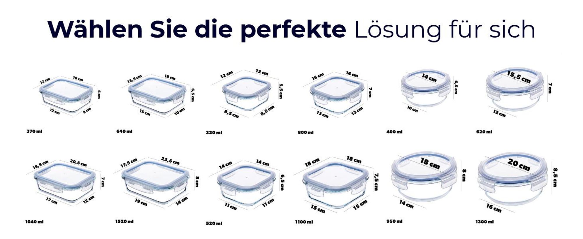 KADAX Vorratsdosen aus Glas, Spülmaschinenfeste Vorratsbehälter mit Deckel (Quadrat 520ml)