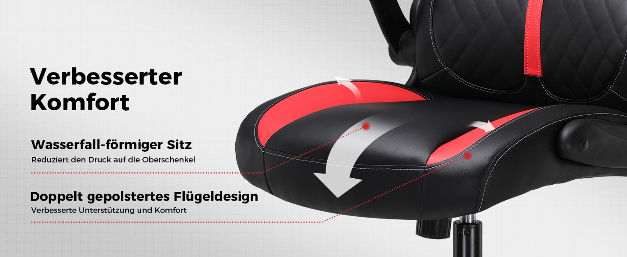 GTPLAYER Gaming Stuhl mit hochklappbarer Armlehne, Gamer Stuhl mit Schaukelfunktion, Ergonomischer Computer Gaming Stuhl mit hochdichtem Schwamm rot