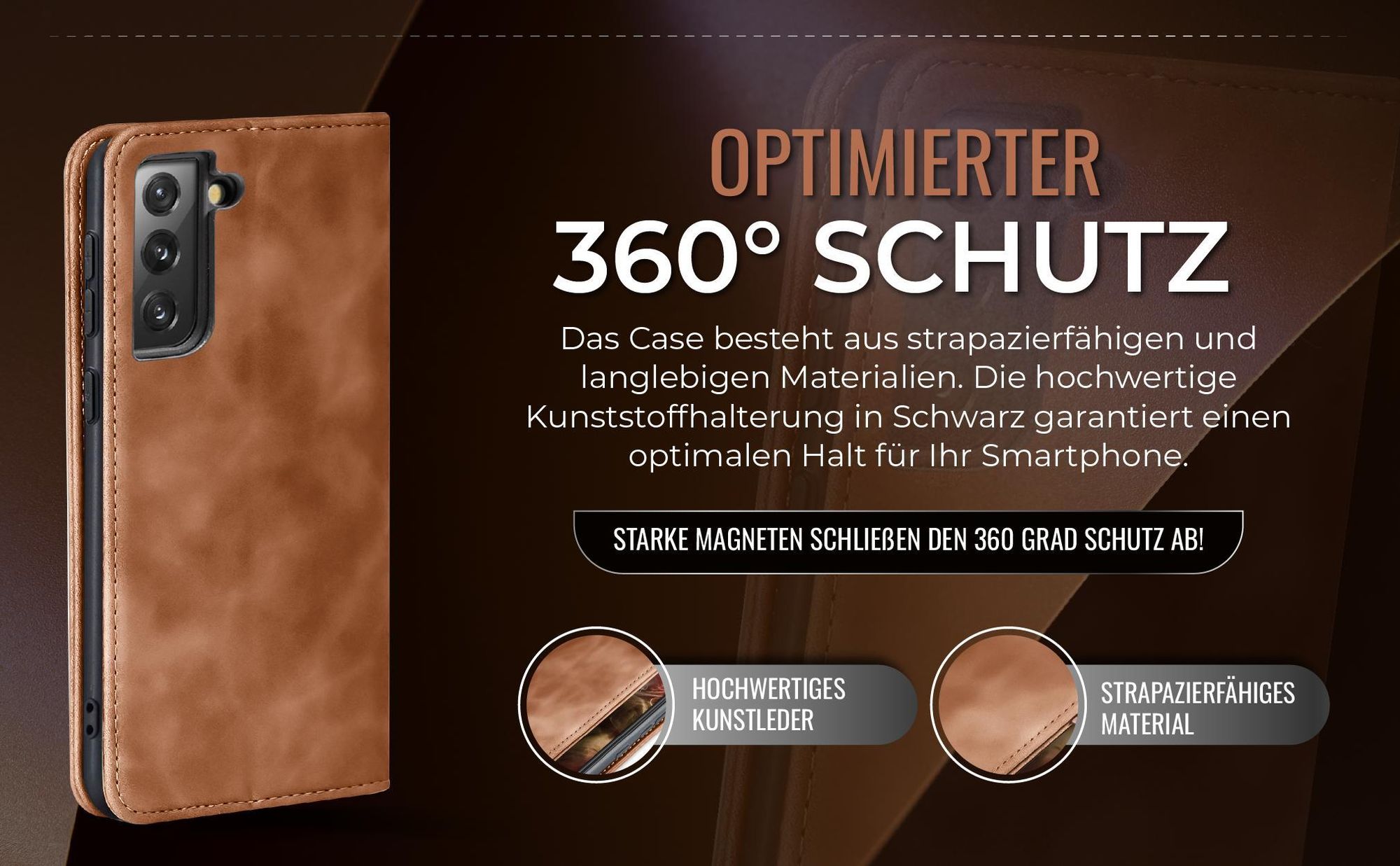 Hellbraune Handyhülle für Samsung Galaxy S21 FE mit 360 Grad Schutz