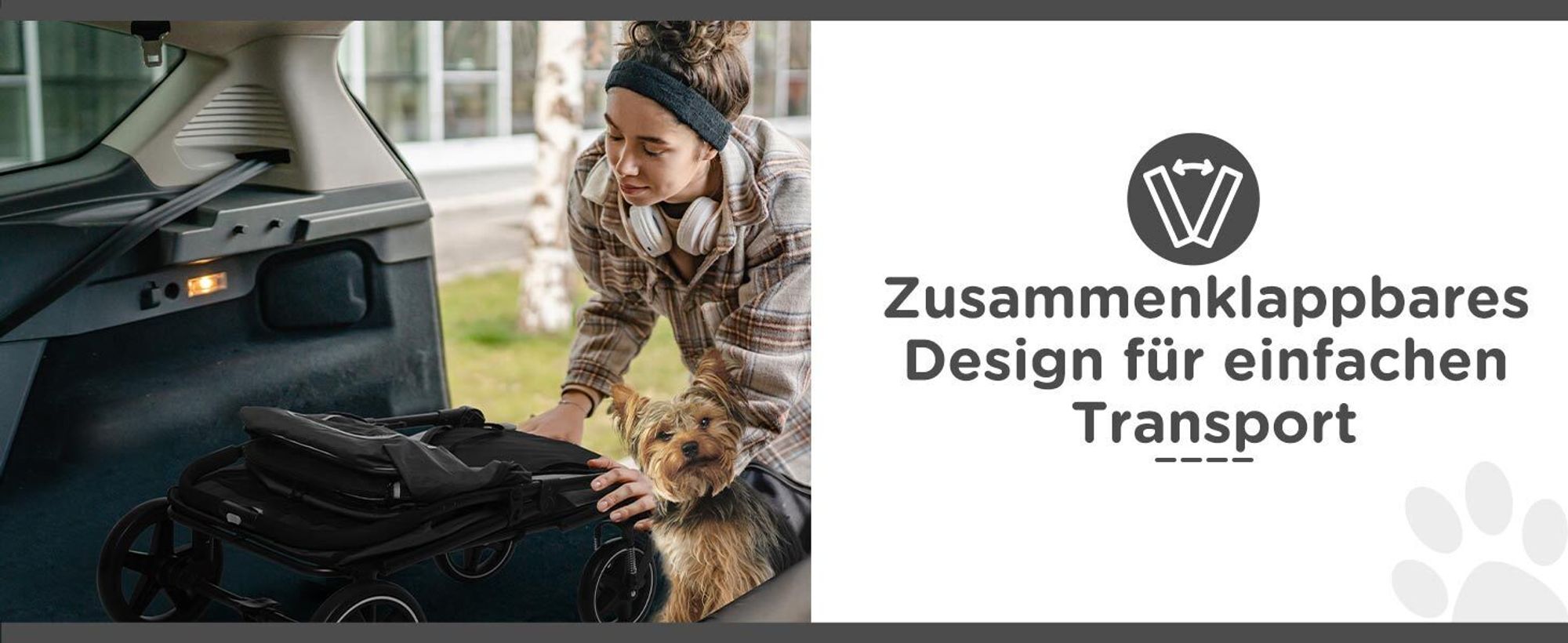 PawHut Hundewagen, Hundebuggy mit Kissen, faltbarer Hundetrolley, Katzenbuggy für große und mittelgroße Hunde, Hundetrolley mit Netzfenster, Sicherheitsleinen, Tasche, Oxfordstoff, Grau