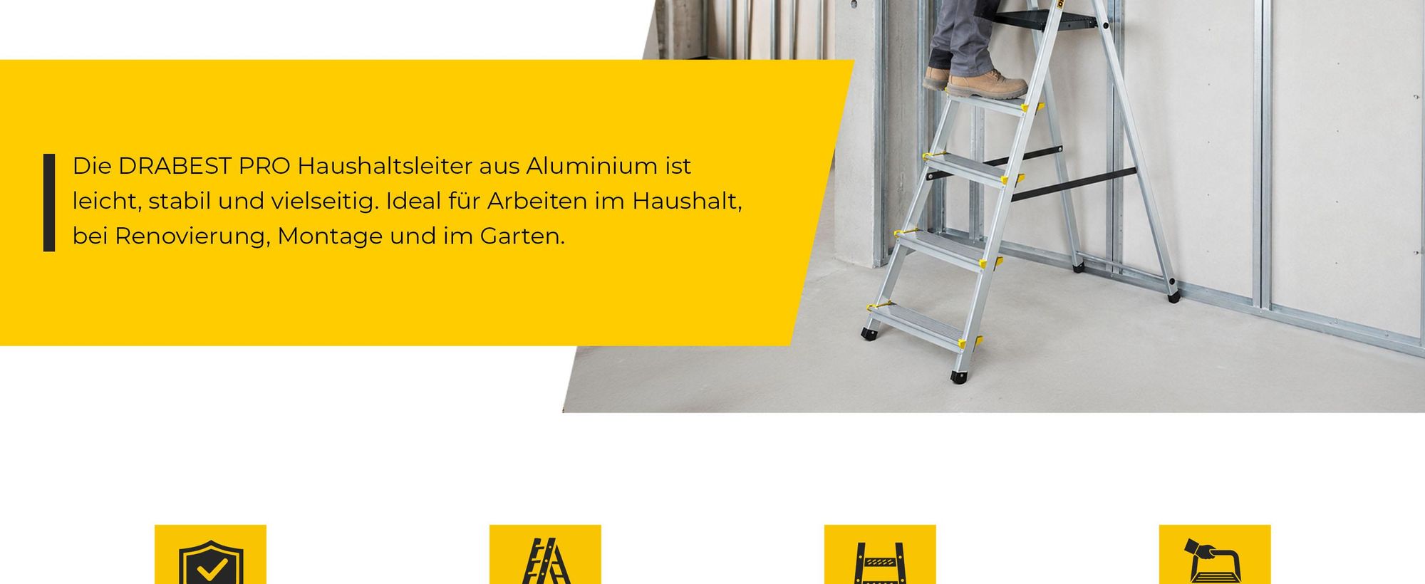Drabest | Klappleiter - 5 Stufen, Tragfähigkeit 150kg - Alu Leiter, Trittleiter, Anti-Rutsch-Füße, Leiter