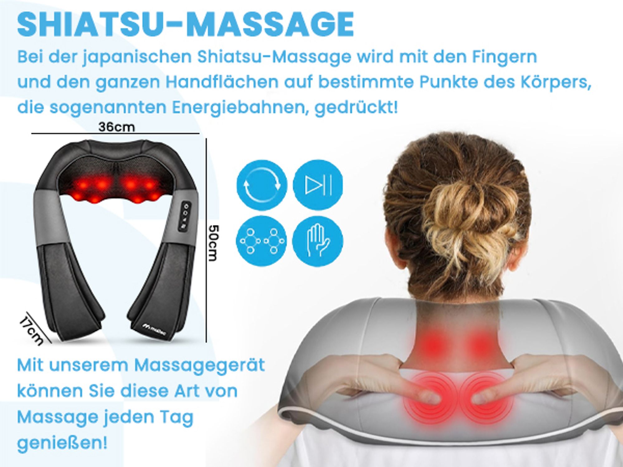 Nackenmassagegerät Shiatsu Nacken, Rücken, ganzer Körper, Massagegerät