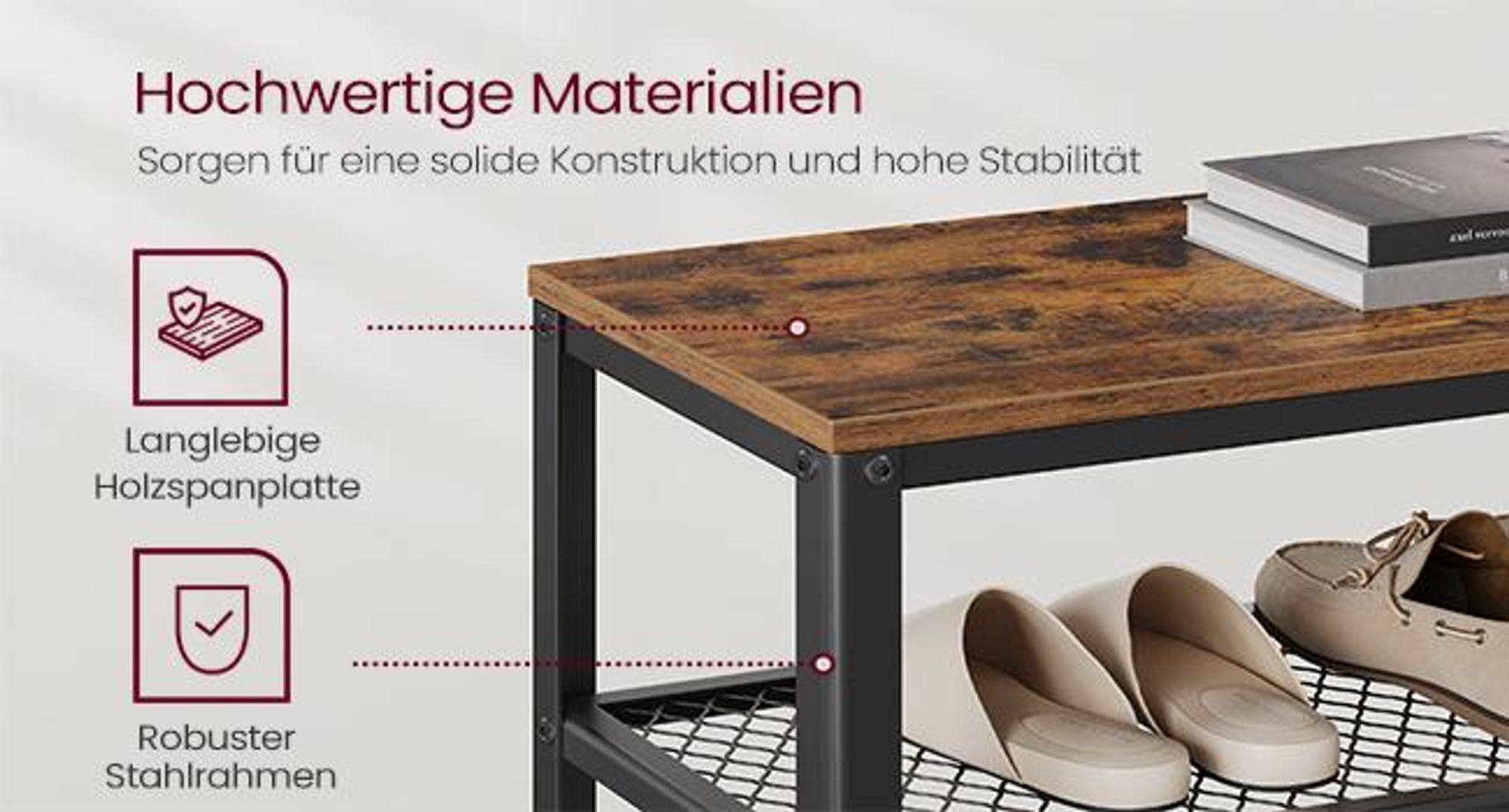 VASAGLE Schuhbank, Sitzbank, 73 x 45 x 30 cm, braun