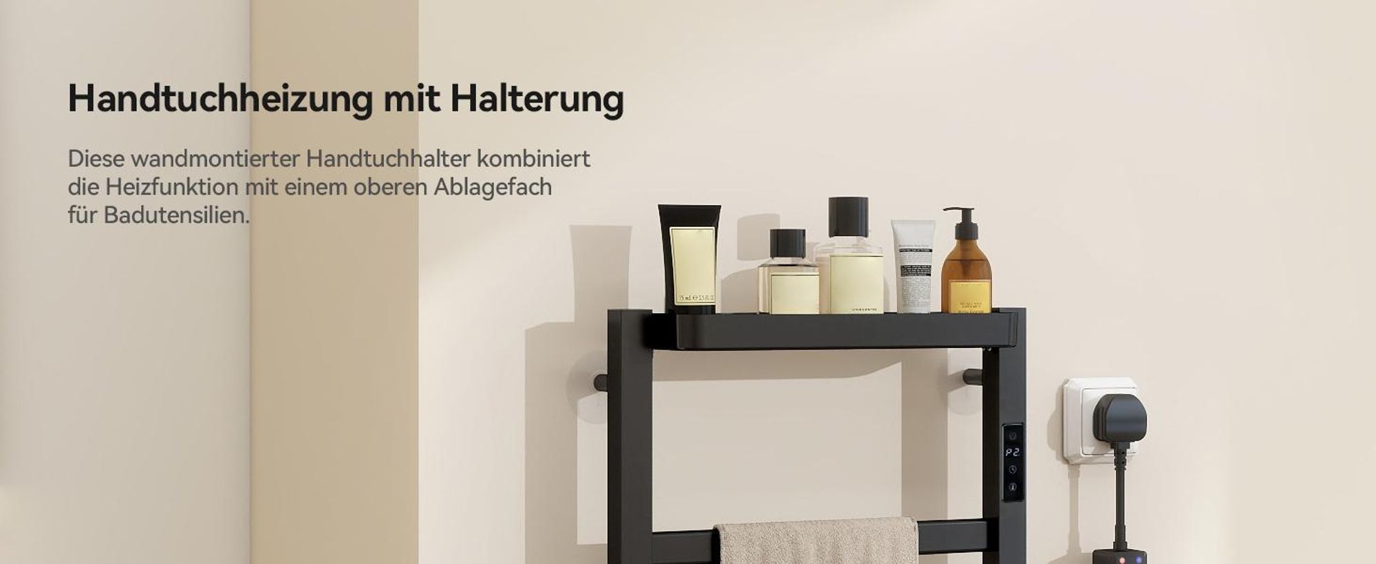 Puluomis Heizkörper Elektrisch Badheizkörper mit Timer Thermostat, Handtuchtrockner  Handtuchwärmer 395 x 470mm Handtuchhalter 72W schwarz