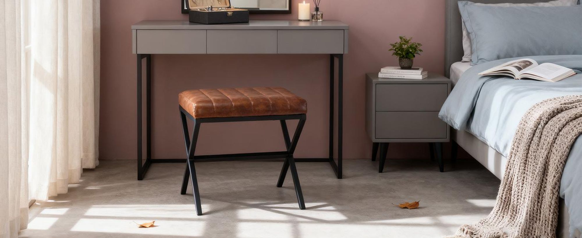 Duhome Sitzhocker KunstlederPolsterhocker Fußhocker Gepolstert Moderner Hocker mit Metallgestell für Flur Wohnzimmer Schlafzimmer, Braun