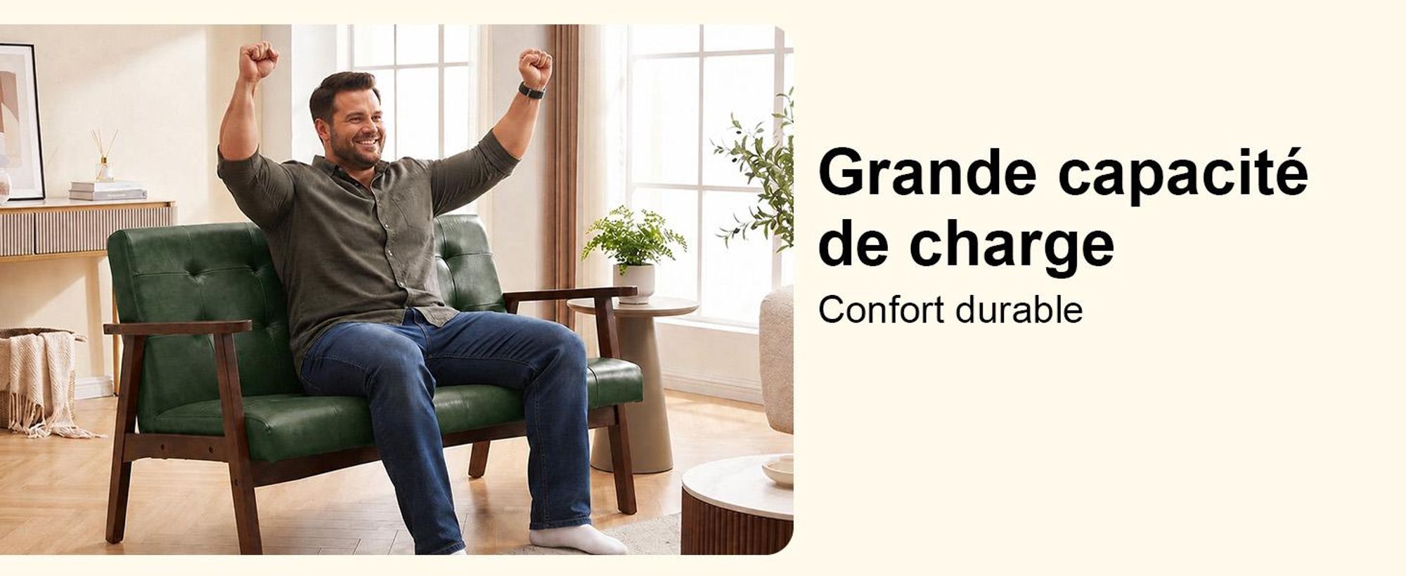 Canapé scandinave pour 2 personnes, en similicuir, avec accoudoirs, structure en bois massif, idéal pour le salon, la chambre ou le bureau, capacité de charge de 240 kg, dimensions : 124 x 74 x 75 cm, couleur : noir