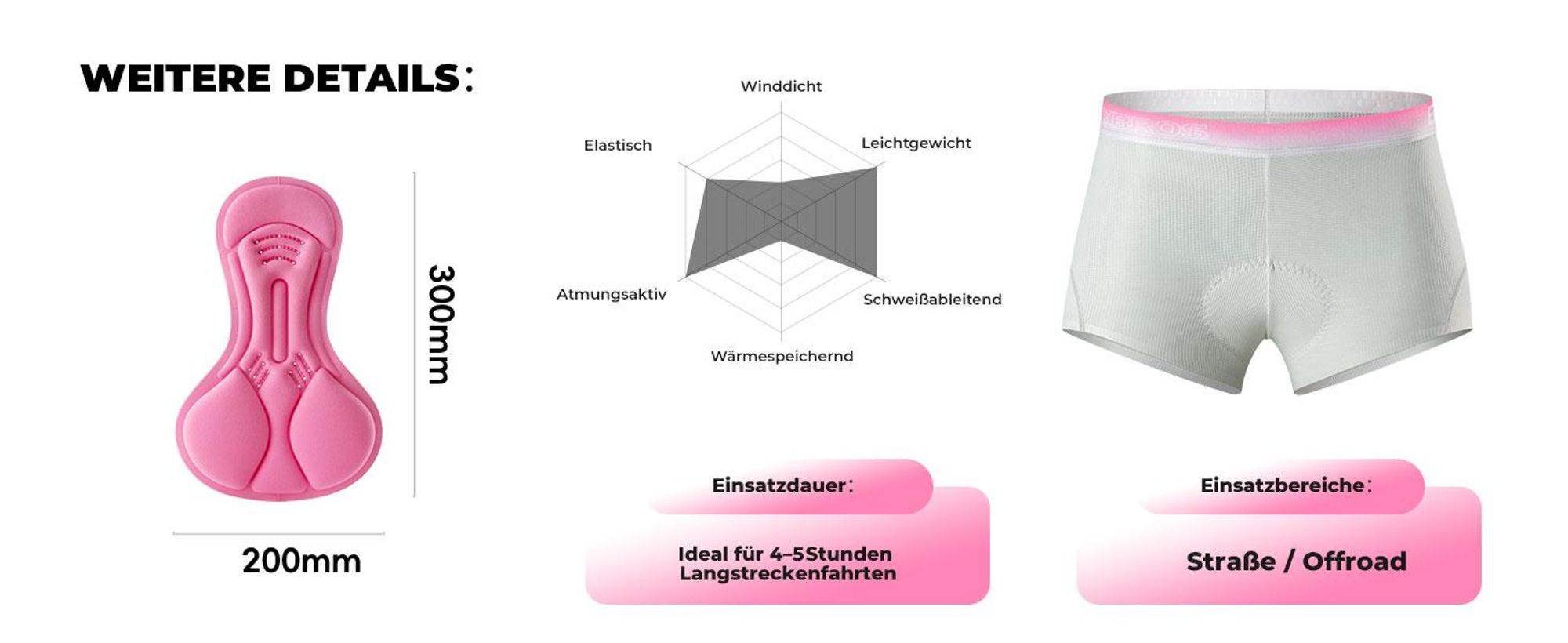 ROCKBROS Radunterhose Damen Mit 3D Gel Gepolstert Radsport Unterwäsche Radlerhose Kurz Atmungsaktiv Schnelltrocknend Grau Größe S