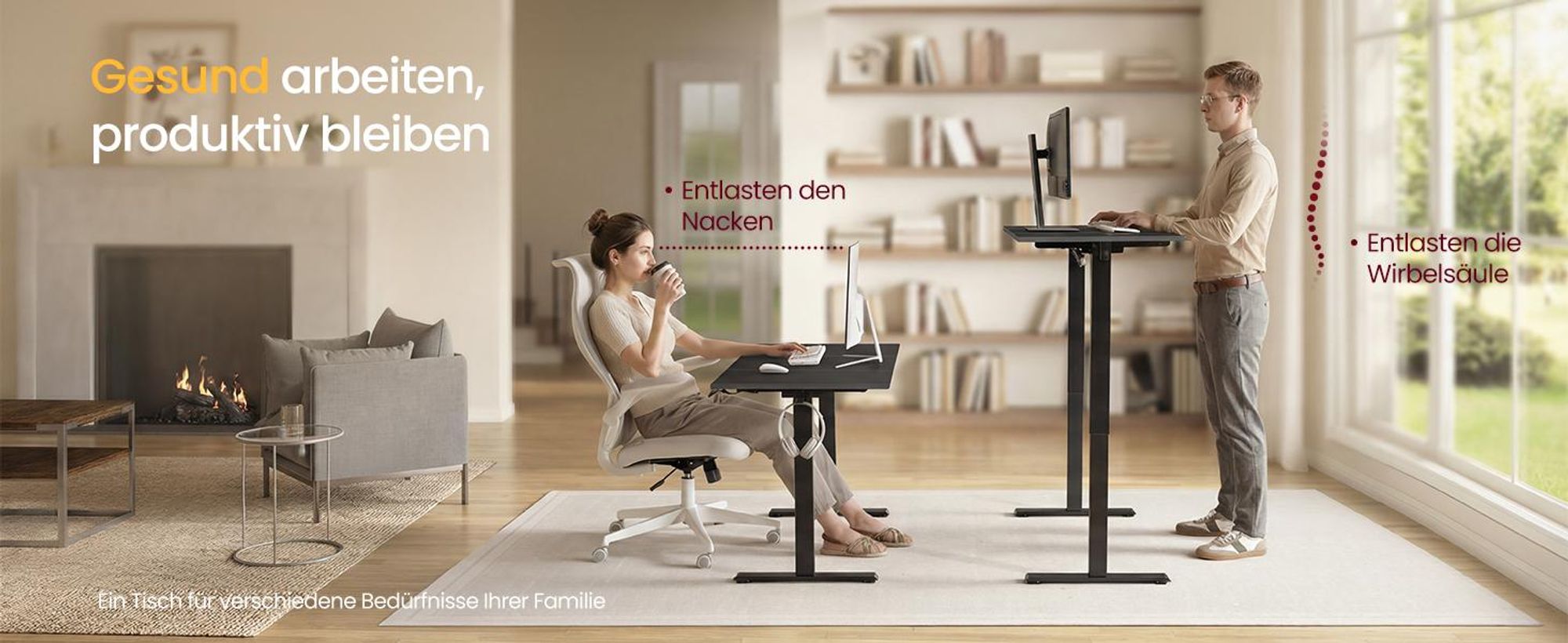 VASAGLE Elektrisch verstellbarer Stehtisch, Memory-Funktion mit 4 Höhen, Schreibtisch für Home Office, 120 x 60 cm, schwarz