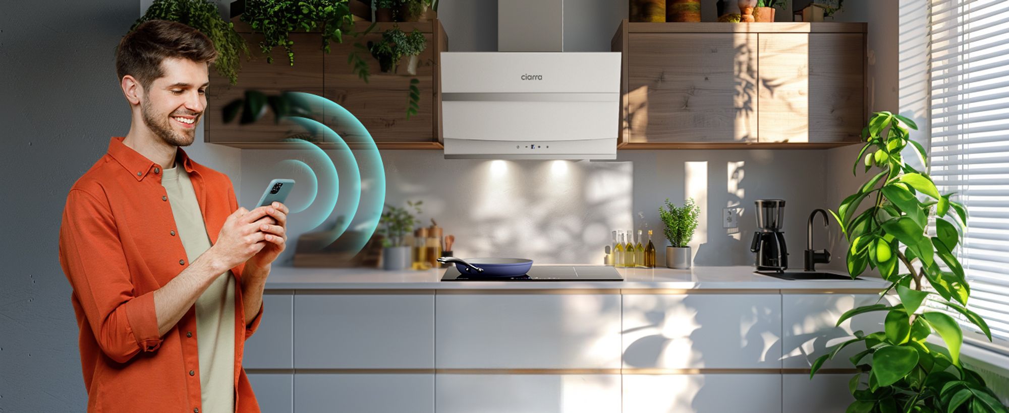 CIARRA A+++ 650 m³/h Dunstabzugshaube 60 cm Kopffreihaube WIFI + APP & Touch Control Booster VM6736NW